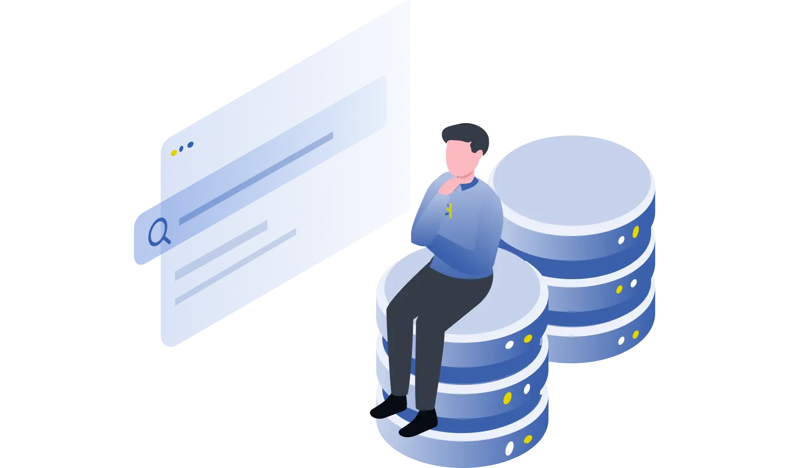 Een werknemer van ConsulHosting die op een database zit met daarnaast een web interface en zoekfunctie